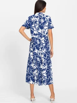 Kleider|heine Druckkleid royalblau-ecru-bedruckt