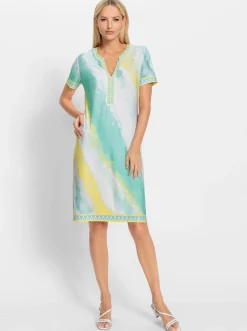 Kleider|heine Druckkleid in Batik-Optik blaugrün-limone-bedruckt