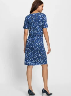 Abendkleider|Kleider| Druckkleid in Baumwoll-Webqualität royalblau-graphit-bedruckt