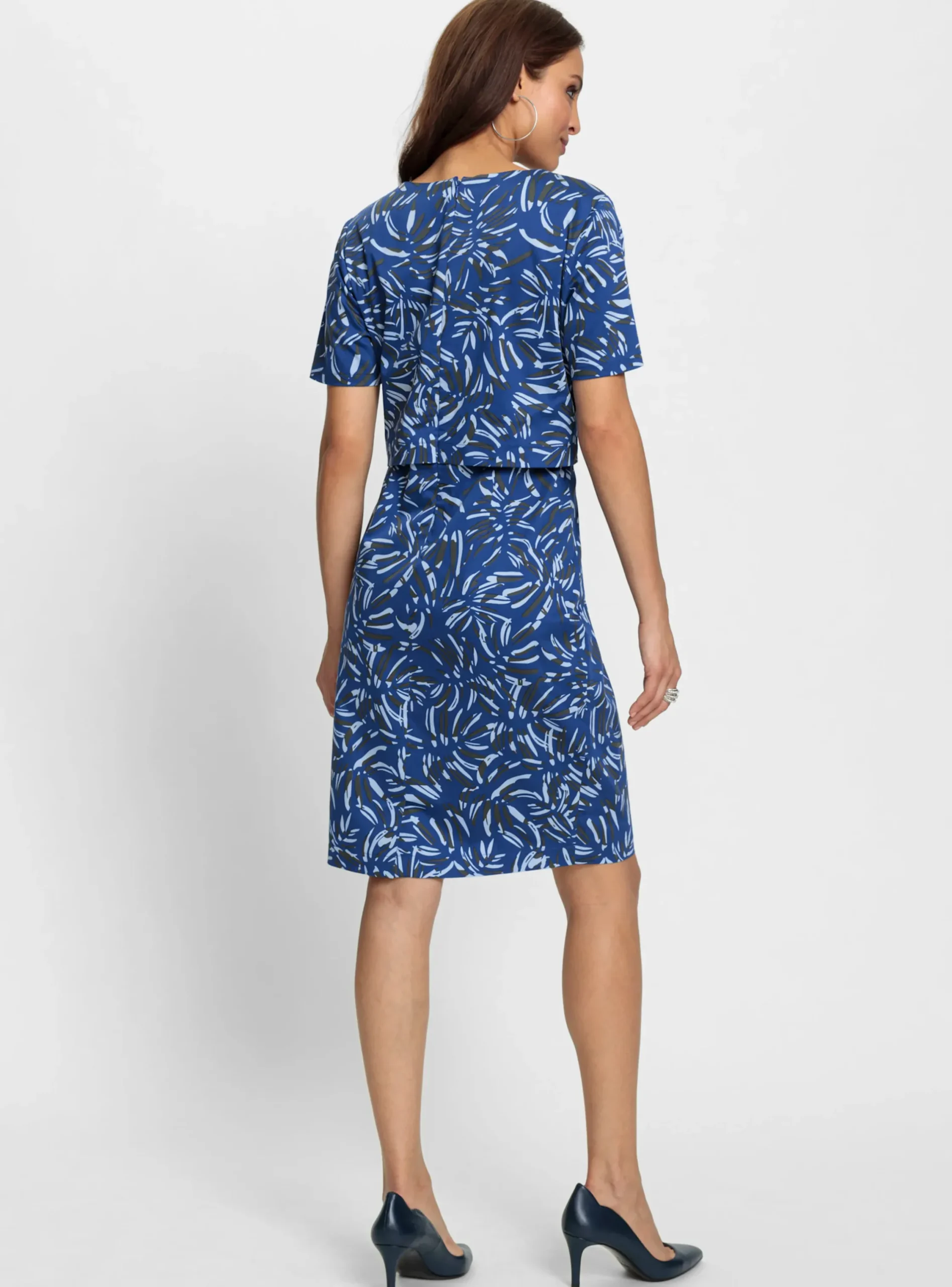 Abendkleider|Kleider| Druckkleid in Baumwoll-Webqualität royalblau-graphit-bedruckt