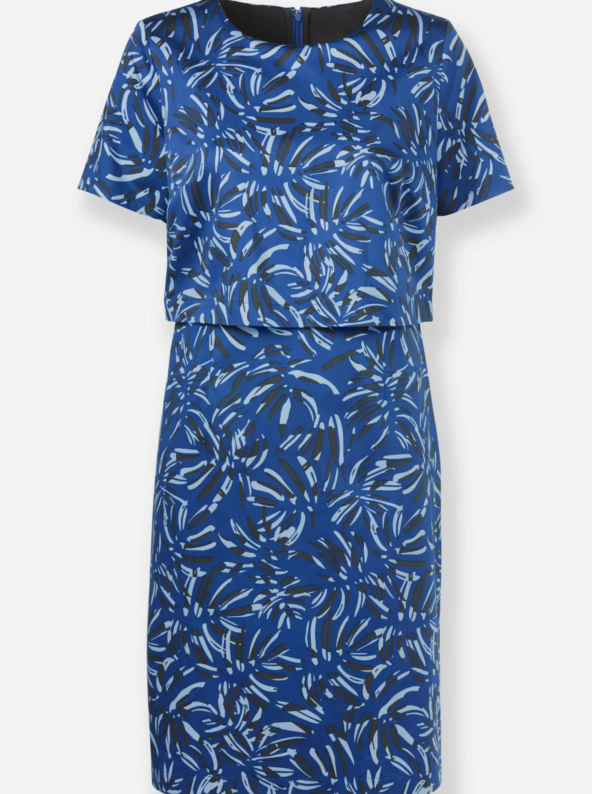 Abendkleider|Kleider| Druckkleid in Baumwoll-Webqualität royalblau-graphit-bedruckt