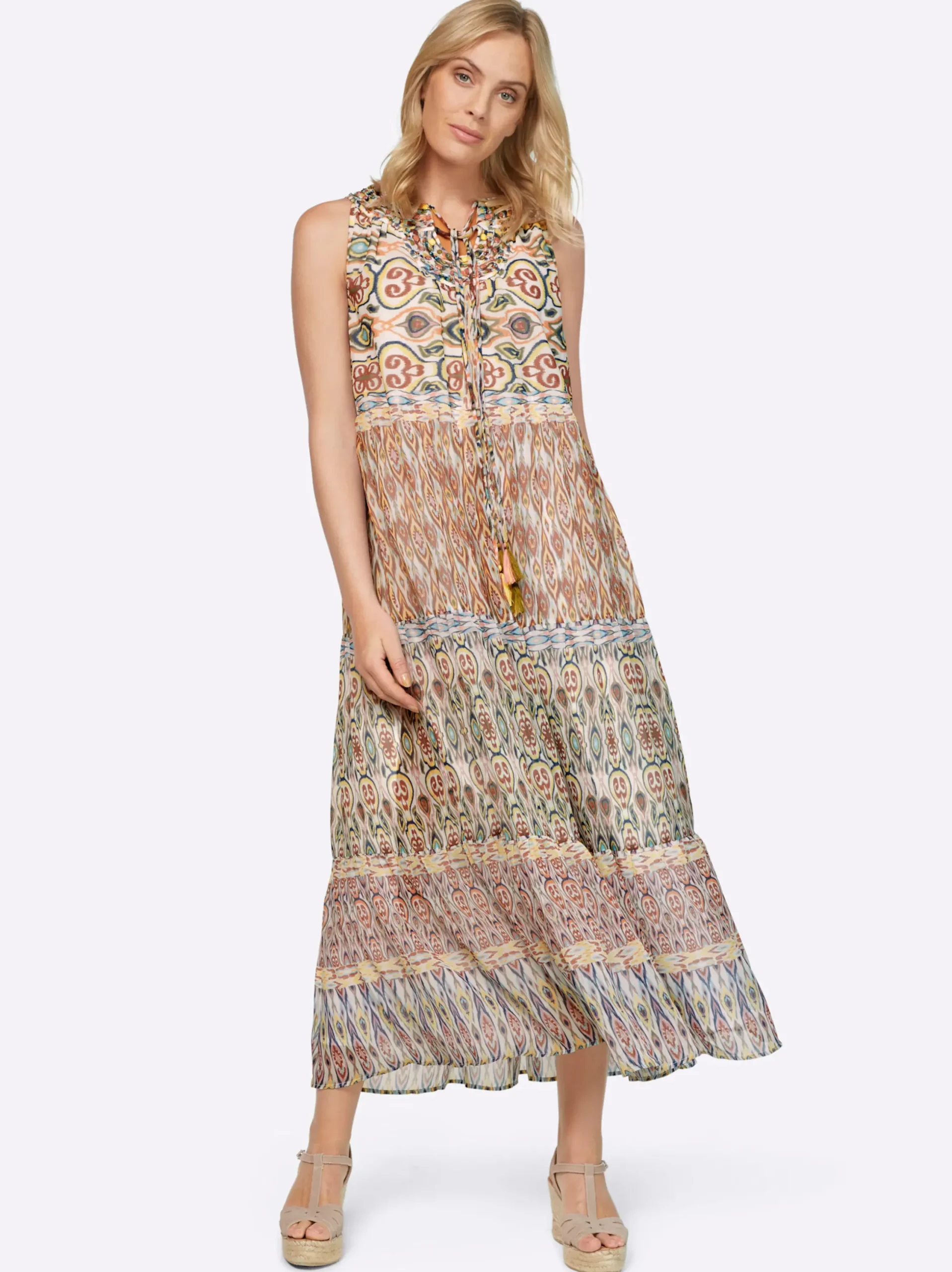 Kleider|heine Druckkleid in Stufenform papaya-khaki-bedruckt