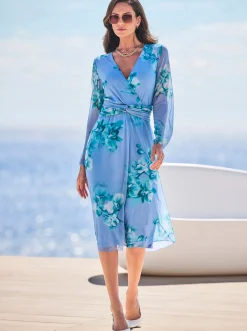 Abendkleider|heine Druckkleid in Wickel-Optik himmelblau-blaugrün-bedruckt