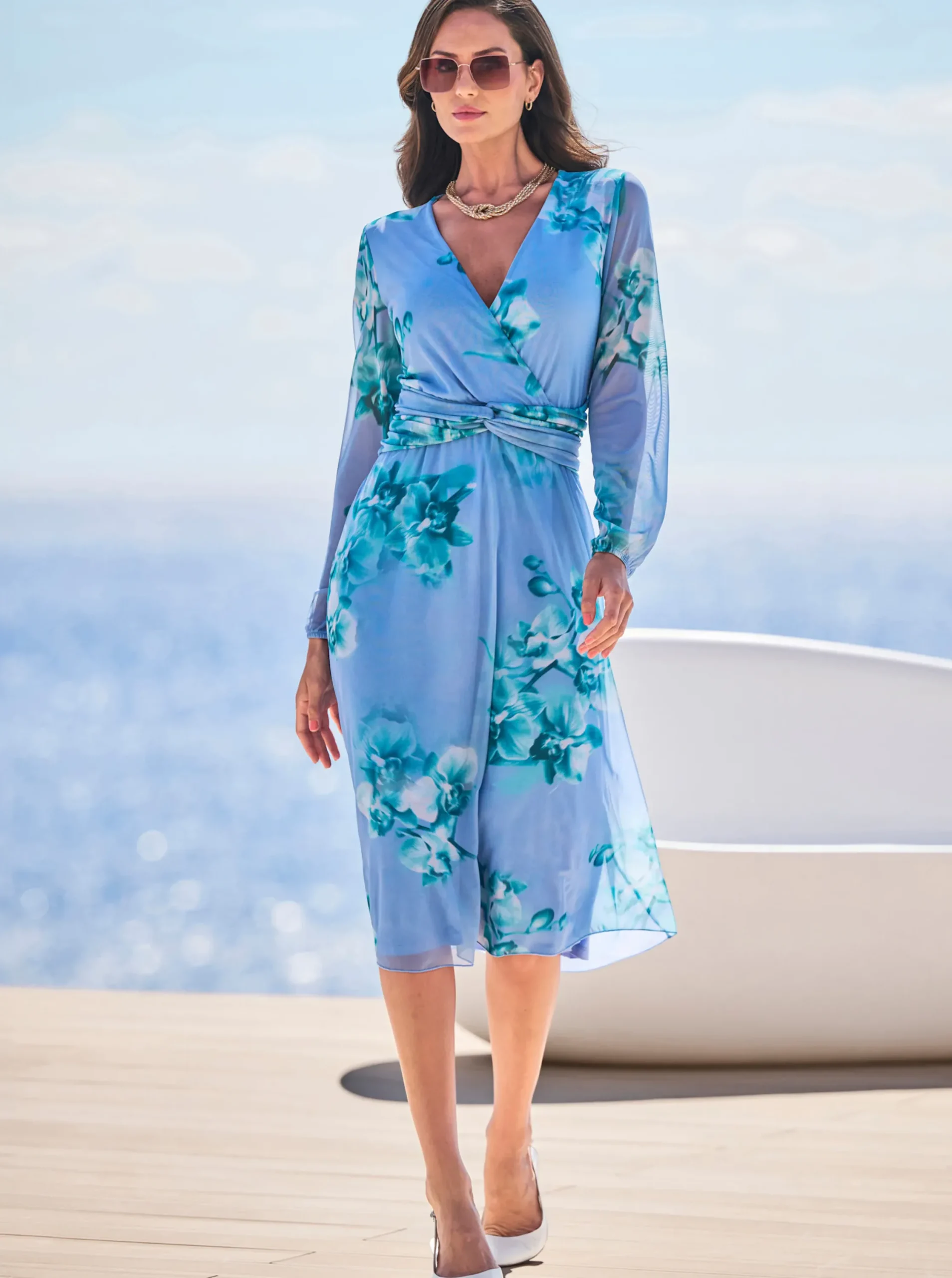 Abendkleider|heine Druckkleid in Wickel-Optik himmelblau-blaugrün-bedruckt