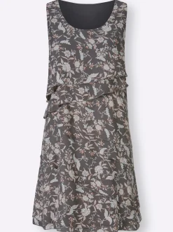 Kleider| Druckkleid mit Lagen, geblümt grau-bedruckt