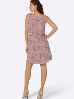 Abendkleider|Kleider| Druckkleid mit Lagen, geblümt puder-bedruckt