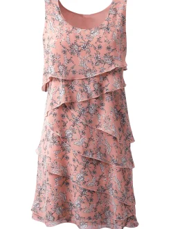 Abendkleider|Kleider| Druckkleid mit Lagen, geblümt puder-bedruckt