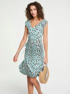 Kleider|heine Druckkleid mit Mesh-Futter türkis-taupe