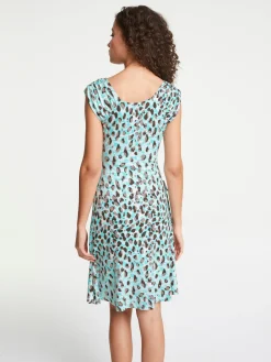 Kleider|heine Druckkleid mit Mesh-Futter türkis-taupe