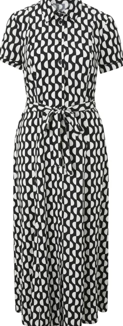 Strandkleider|Kleider|heine Druckkleid mit Stoffbindegürtel schwarz-ecru