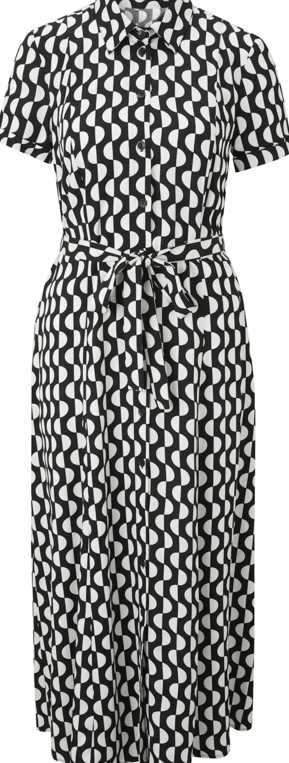 Strandkleider|Kleider|heine Druckkleid mit Stoffbindegürtel schwarz-ecru