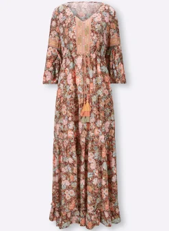 Strandkleider|heine Druckkleid mit Trompetenärmeln schwarz-mandarine-bedruckt
