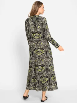 Kleider|heine Druckkleid mit Tunnelzug auf Taillenhöhe khaki-schwarz-bedruckt