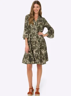 Kleider|heine Druckkleid mit Volants khaki-sand-bedruckt