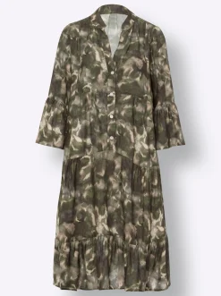 Kleider|heine Druckkleid mit Volants khaki-sand-bedruckt