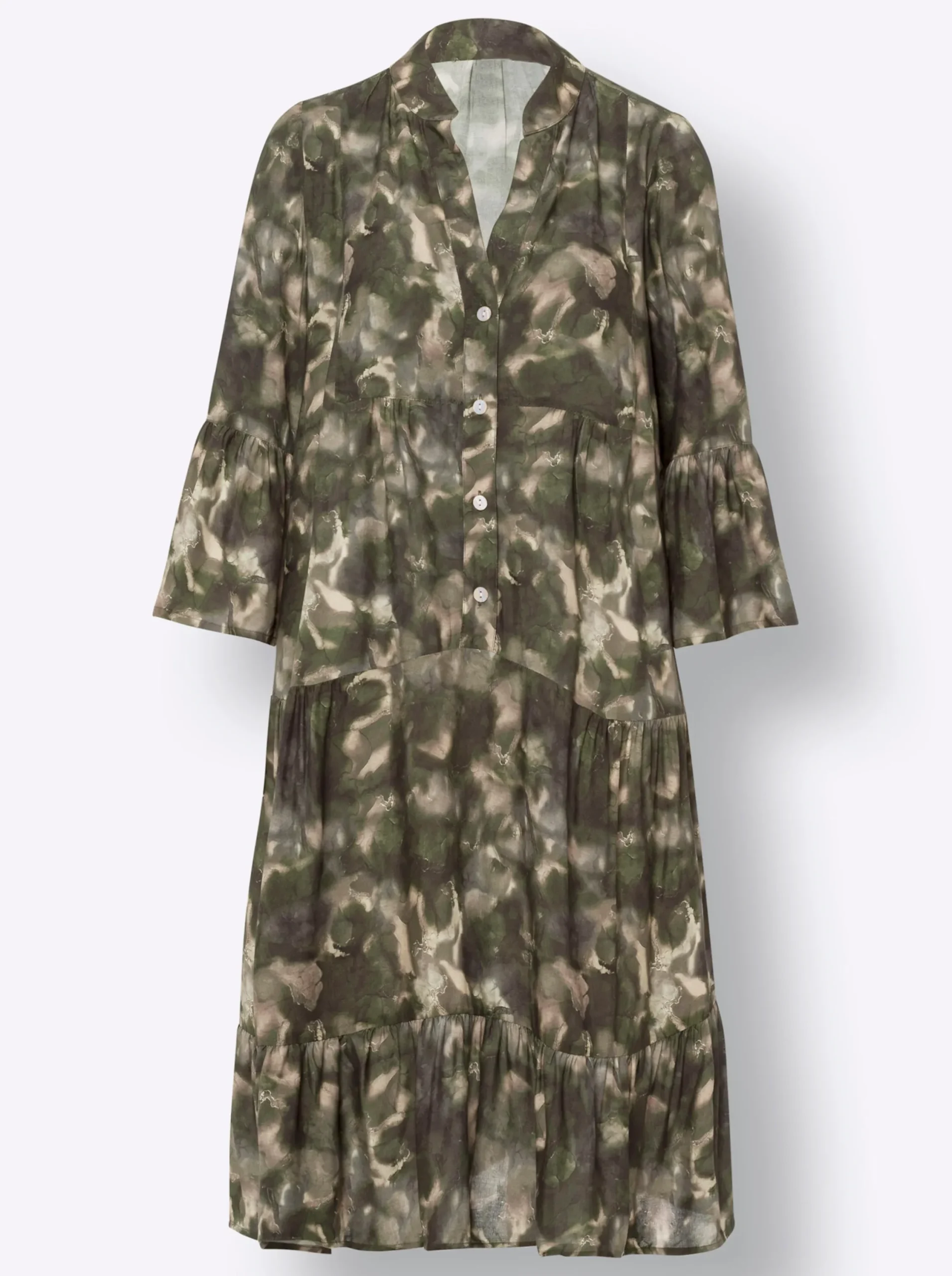 Kleider|heine Druckkleid mit Volants khaki-sand-bedruckt