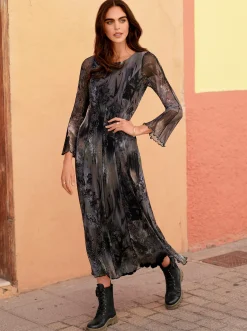 Kleider|heine Druckkleid mit Ziernähten dunkeltaupe-schwarz-bedruckt