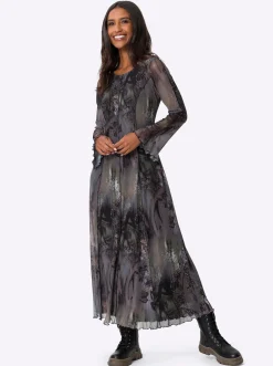 Kleider|heine Druckkleid mit Ziernähten dunkeltaupe-schwarz-bedruckt