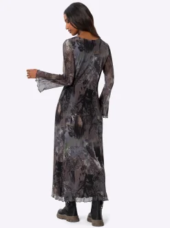 Kleider|heine Druckkleid mit Ziernähten dunkeltaupe-schwarz-bedruckt