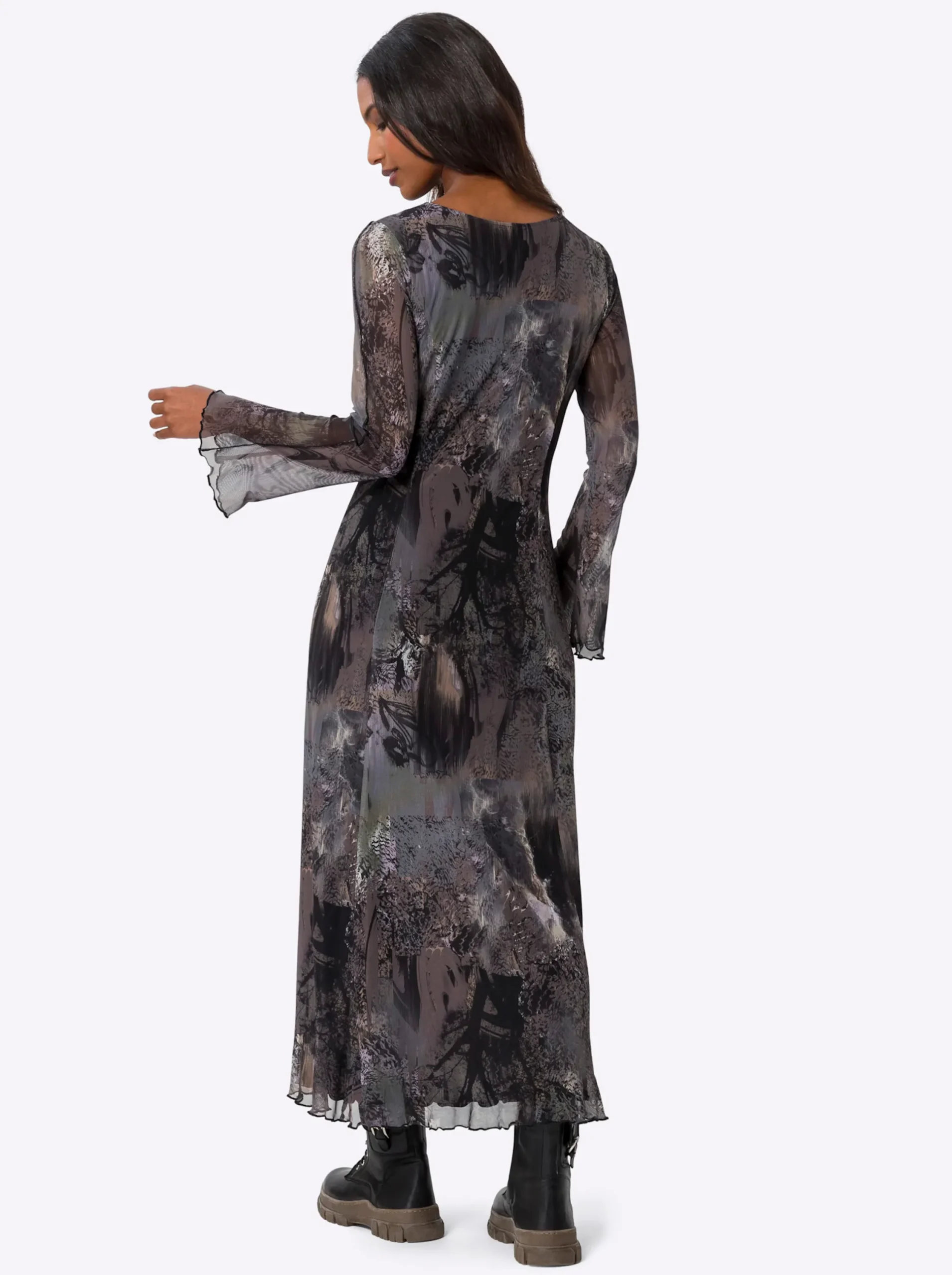 Kleider|heine Druckkleid mit Ziernähten dunkeltaupe-schwarz-bedruckt