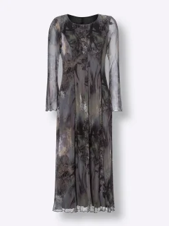Kleider|heine Druckkleid mit Ziernähten dunkeltaupe-schwarz-bedruckt