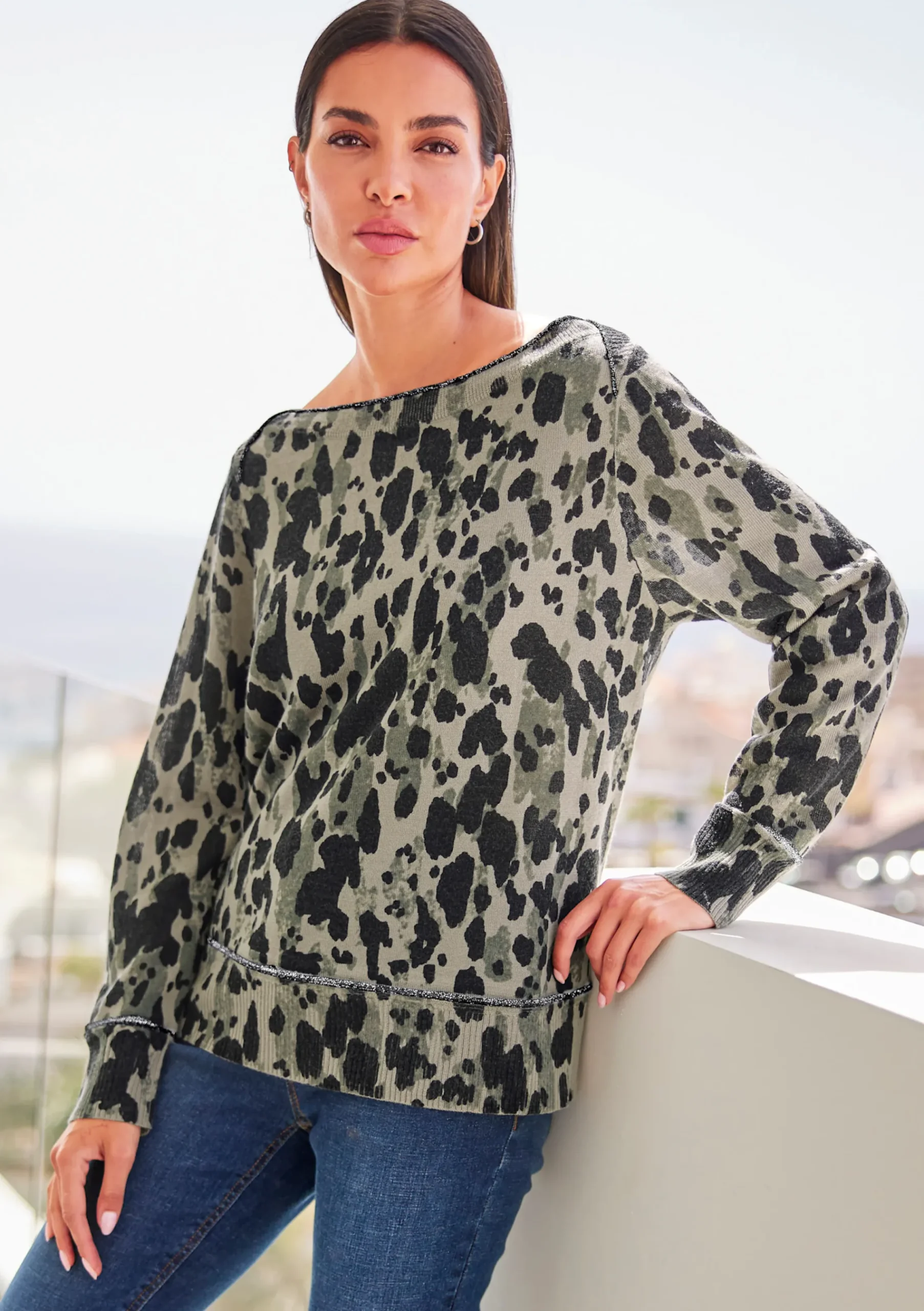 Pullover|heine Druck-Pullover schlamm-schwarz-bedruckt