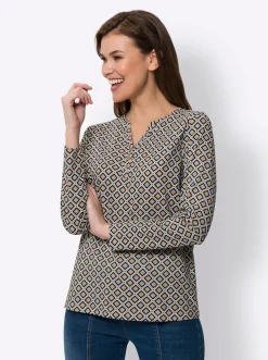 Shirts|heine Druck-Shirt schwarz-beige-bedruckt