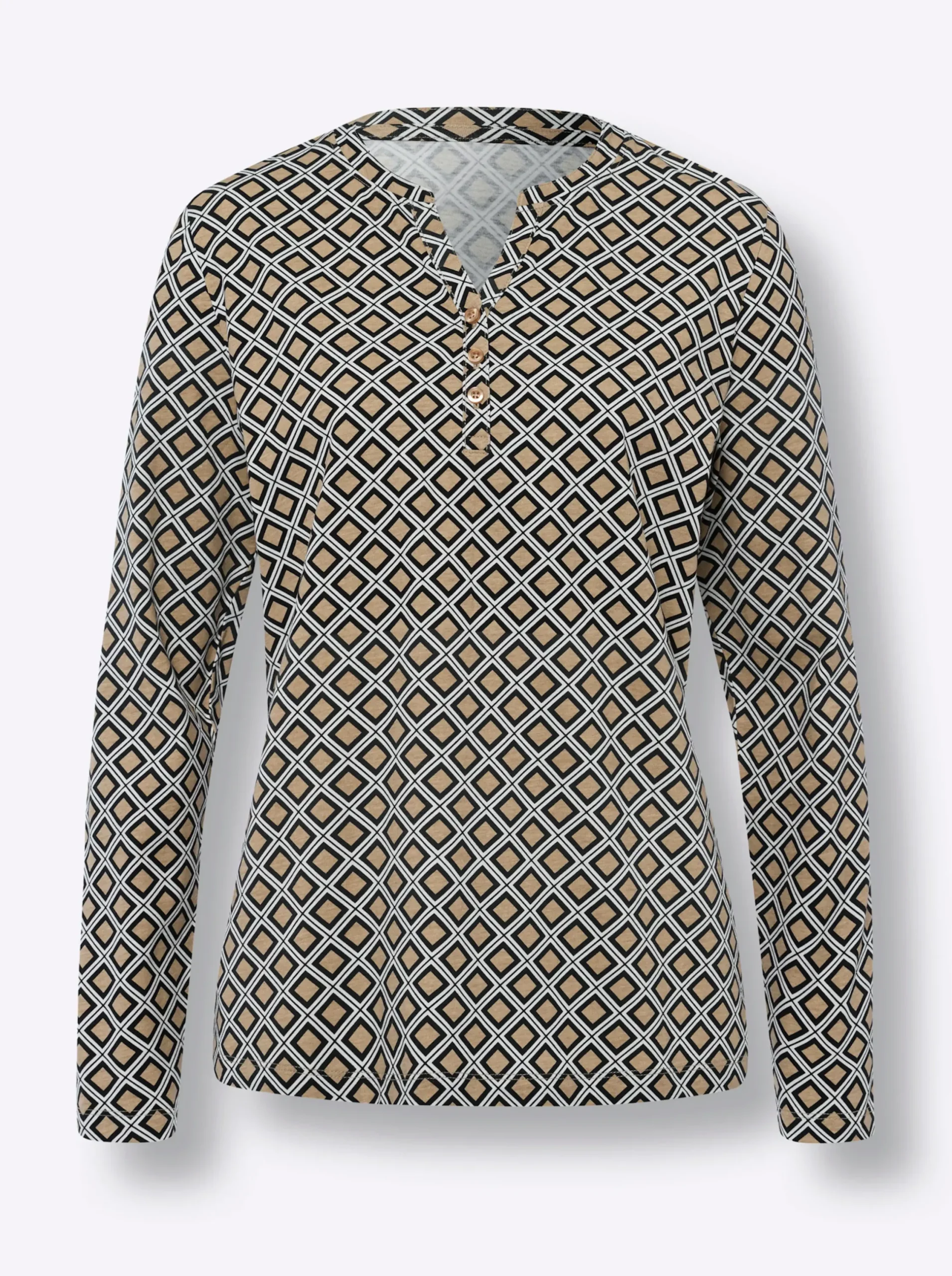 Shirts|heine Druck-Shirt schwarz-beige-bedruckt