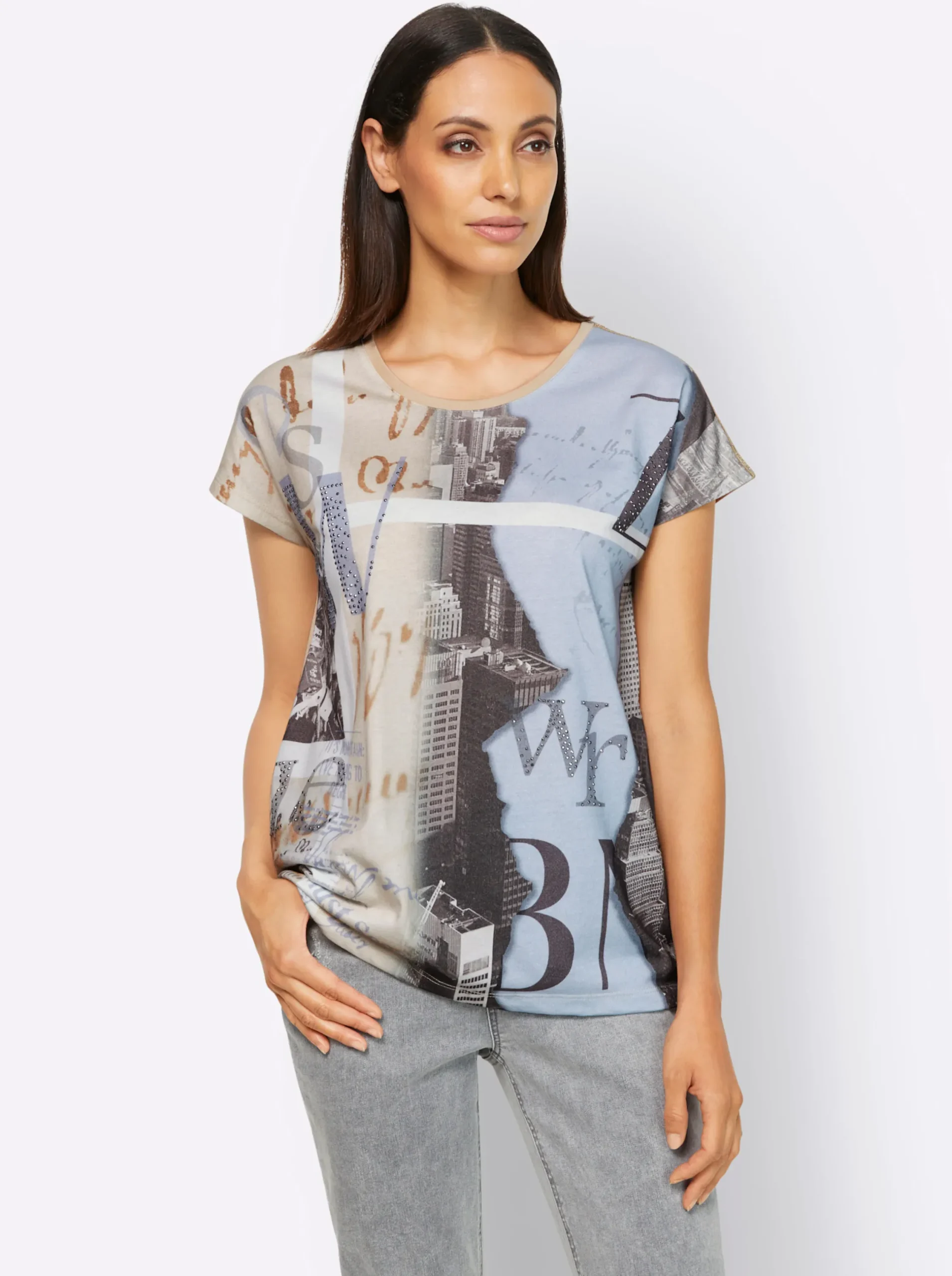 Shirts|heine Druck-Shirt ecru-bleu-bedruckt