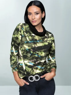 Shirts|heine Druck-Shirt schwarz-khaki-bedruckt