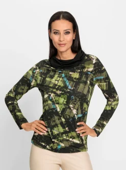 Shirts|heine Druck-Shirt schwarz-khaki-bedruckt