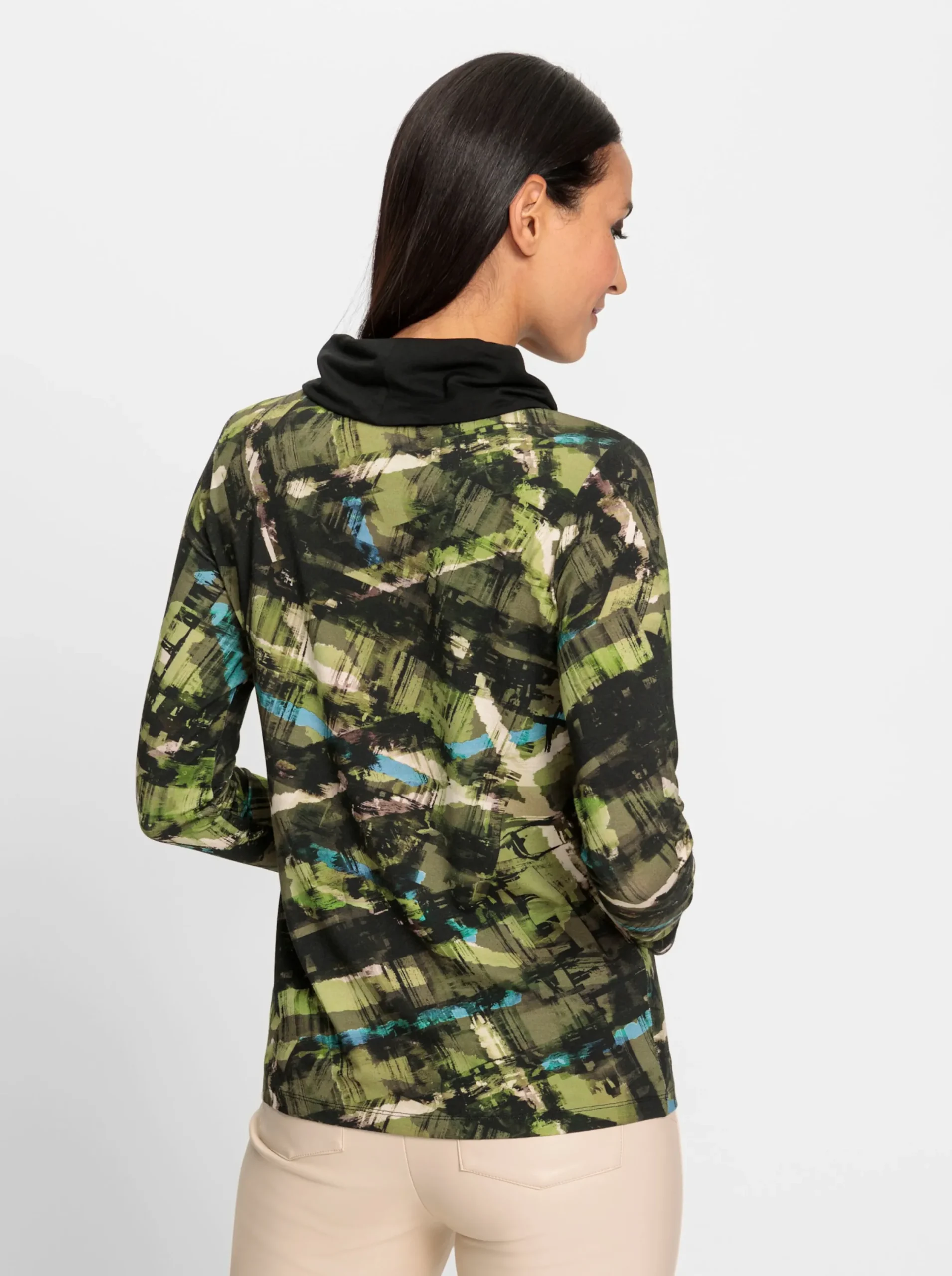 Shirts|heine Druck-Shirt schwarz-khaki-bedruckt