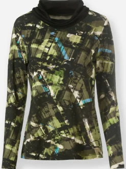Shirts|heine Druck-Shirt schwarz-khaki-bedruckt