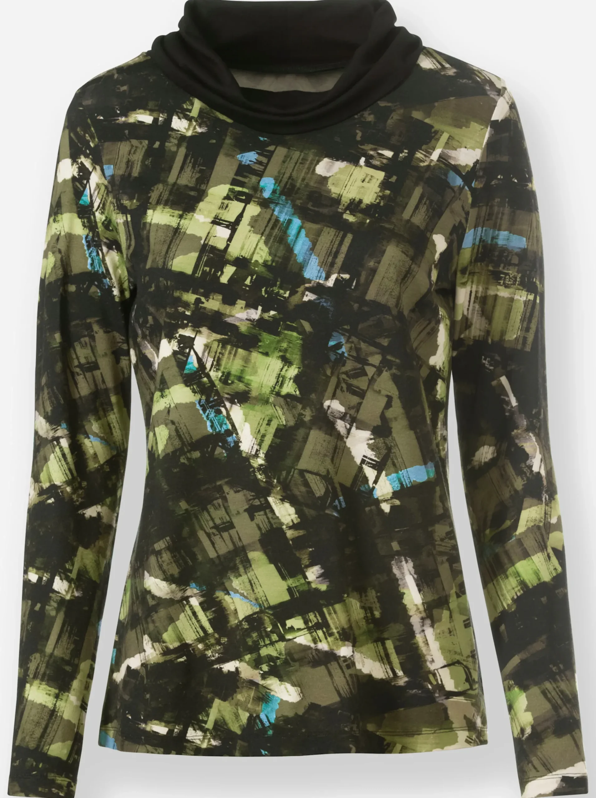 Shirts|heine Druck-Shirt schwarz-khaki-bedruckt