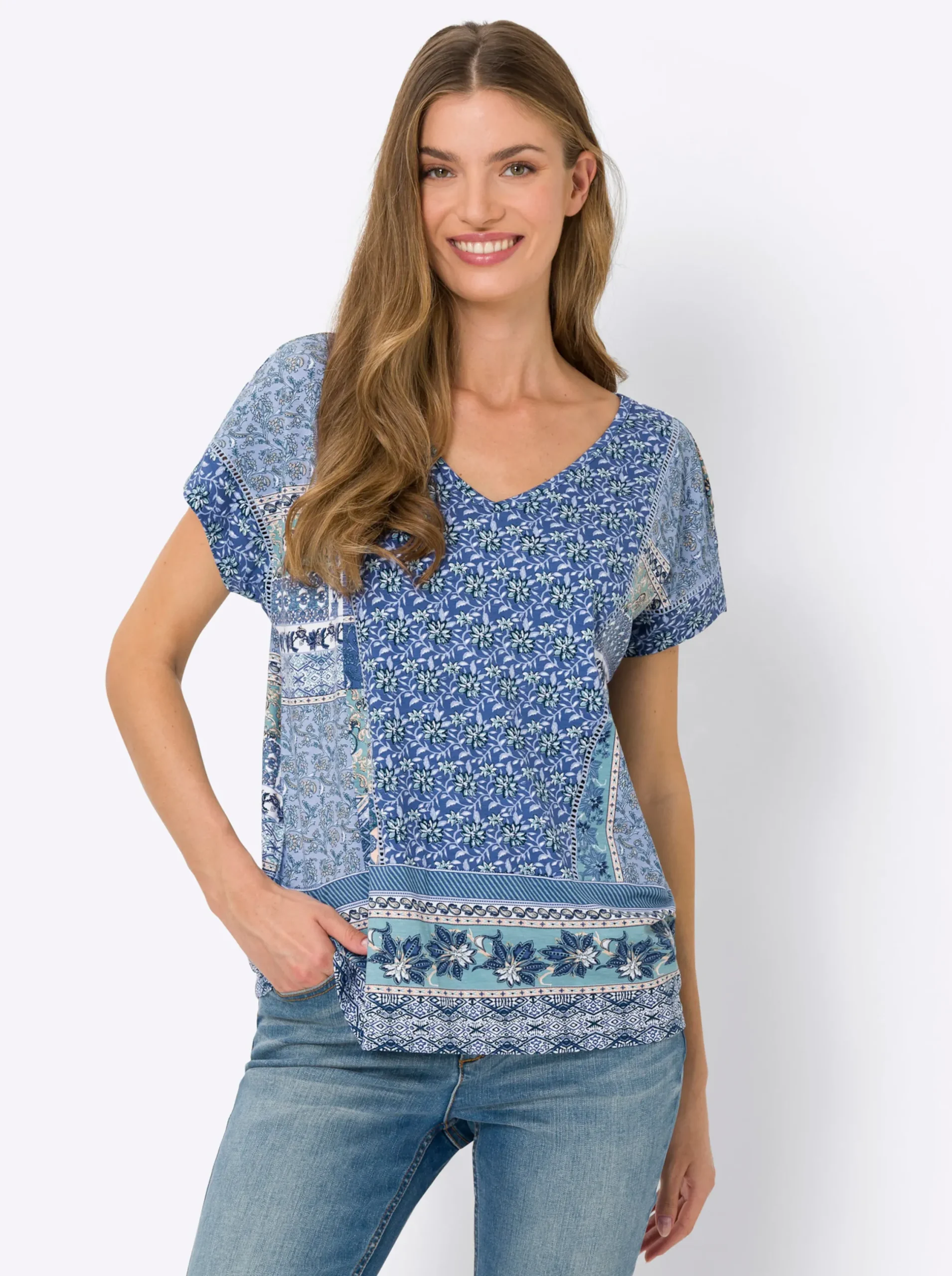 Shirts|heine Druck-Shirt jeansblau-bleu-bedruckt