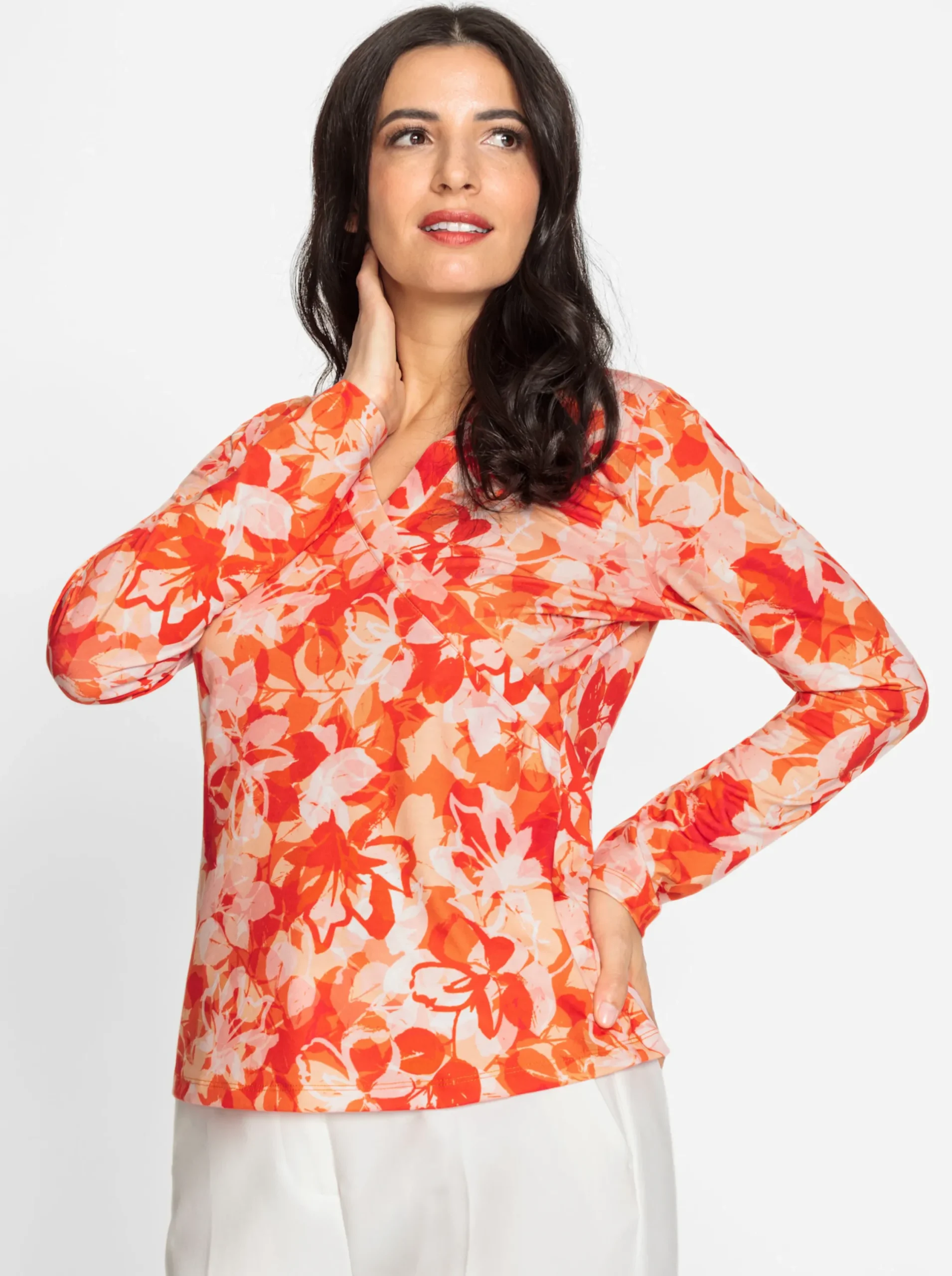 Shirts|heine Druck-Shirt orange-ecru-bedruckt