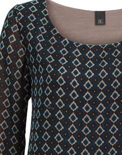 Blusen|heine Druck-Tunika petrol-taupe