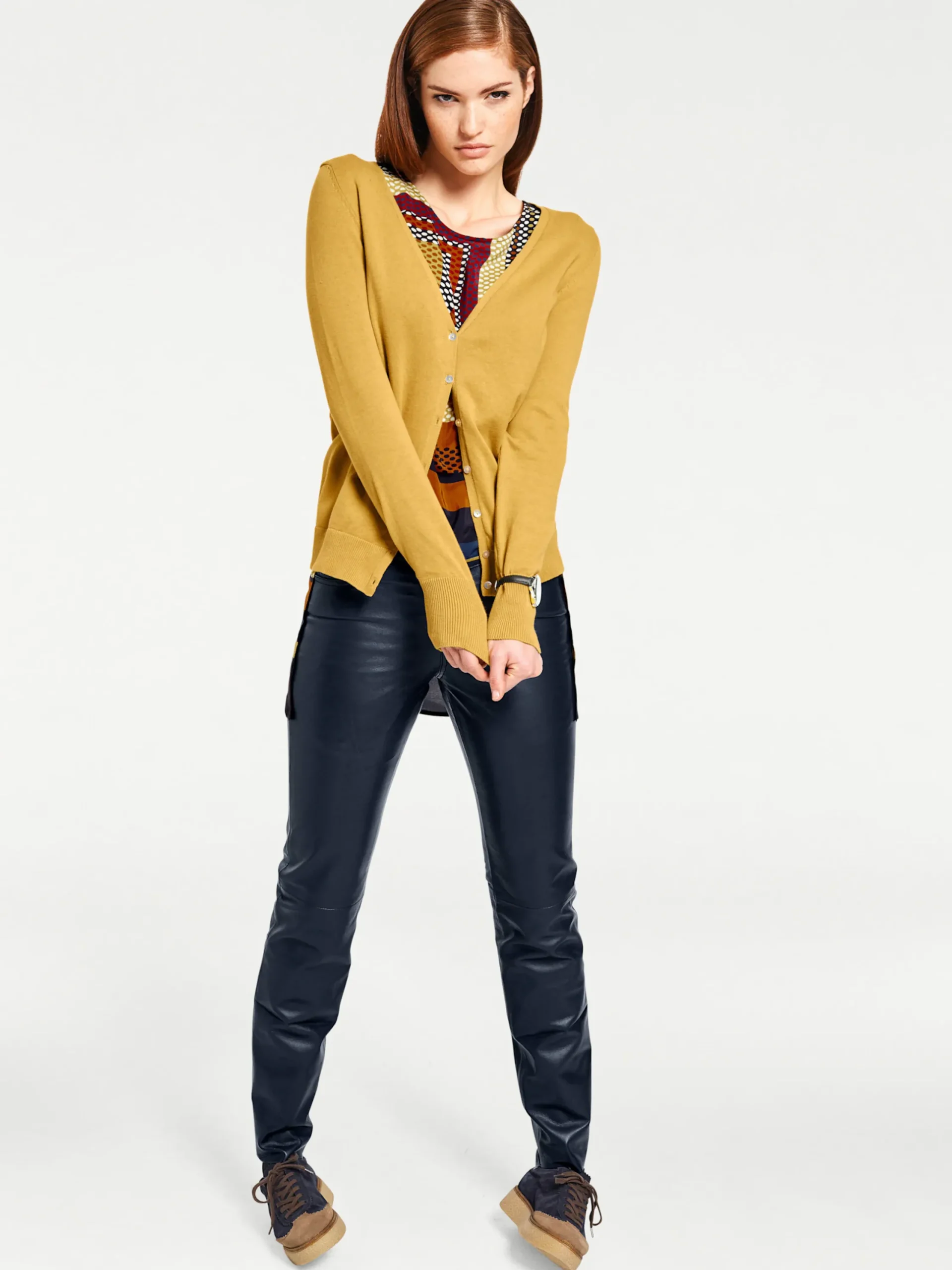 Strandmode|heine Feinstrickjacke im Cardigan-Style senfgelb