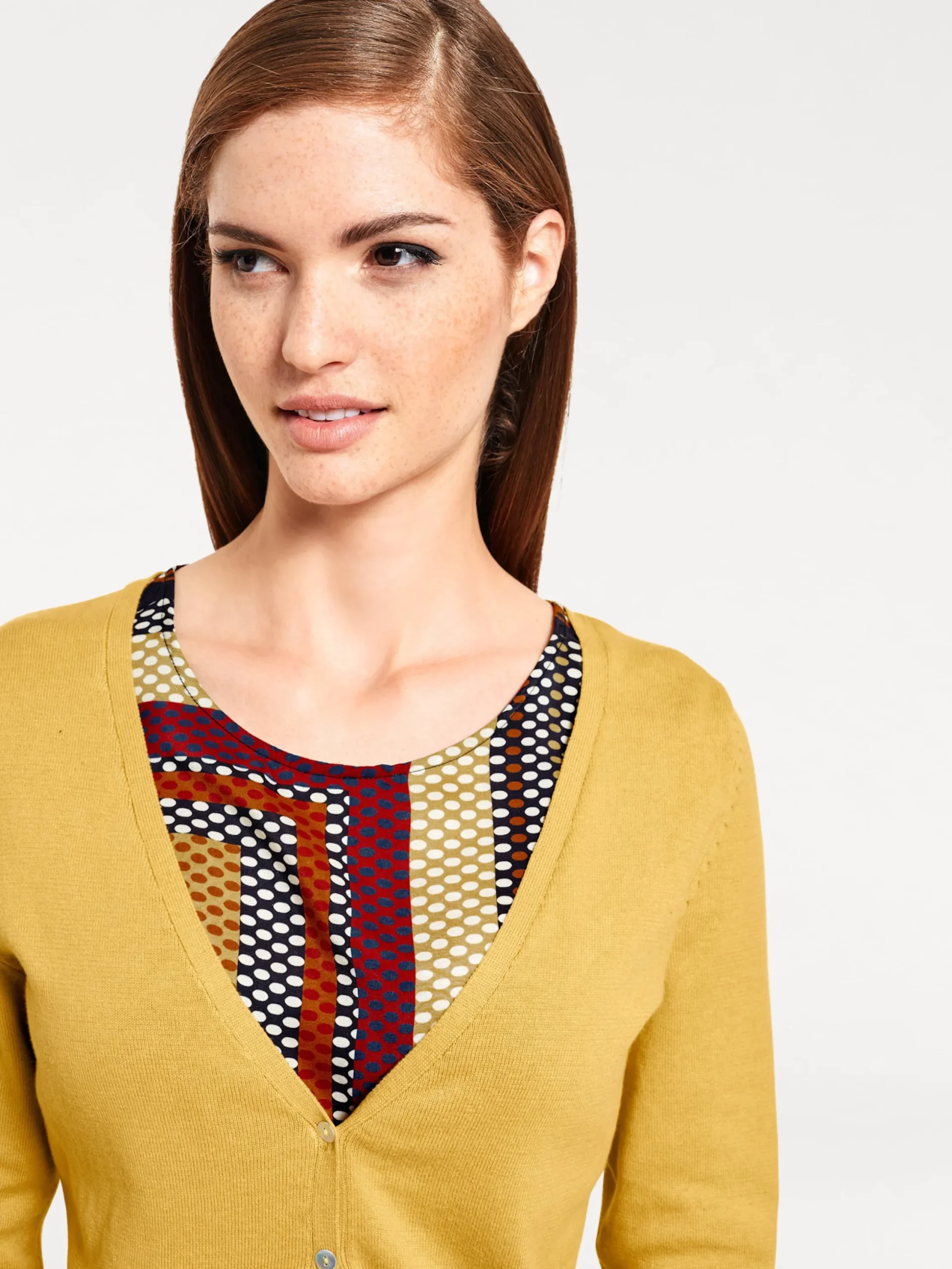 Strandmode|heine Feinstrickjacke im Cardigan-Style senfgelb