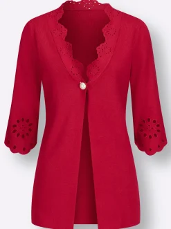 Strickjacken| Feinstrickjacke mit Cut-Outs, lange Form rot