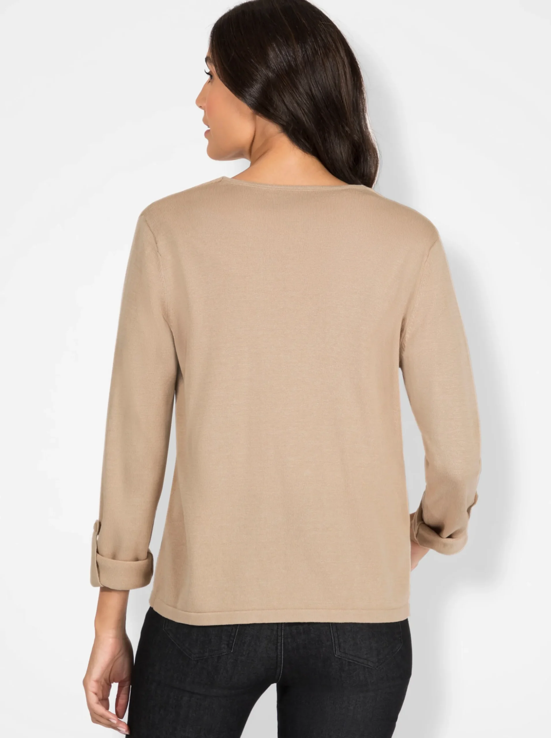Strickjacken| Feinstrickjacke mit regulierbarer Ärmellänge beige