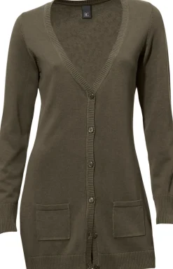 Strickjacken|heine Feinstrickjacke mit Taschen oliv