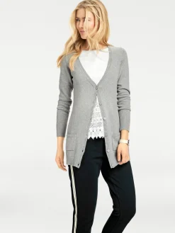 Strickjacken|heine Feinstrickjacke mit Taschen grau-melange