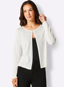 Strickjacken|CREATION L PREMIUM Feinstrickjacke mit Verzierungen vorne ecru