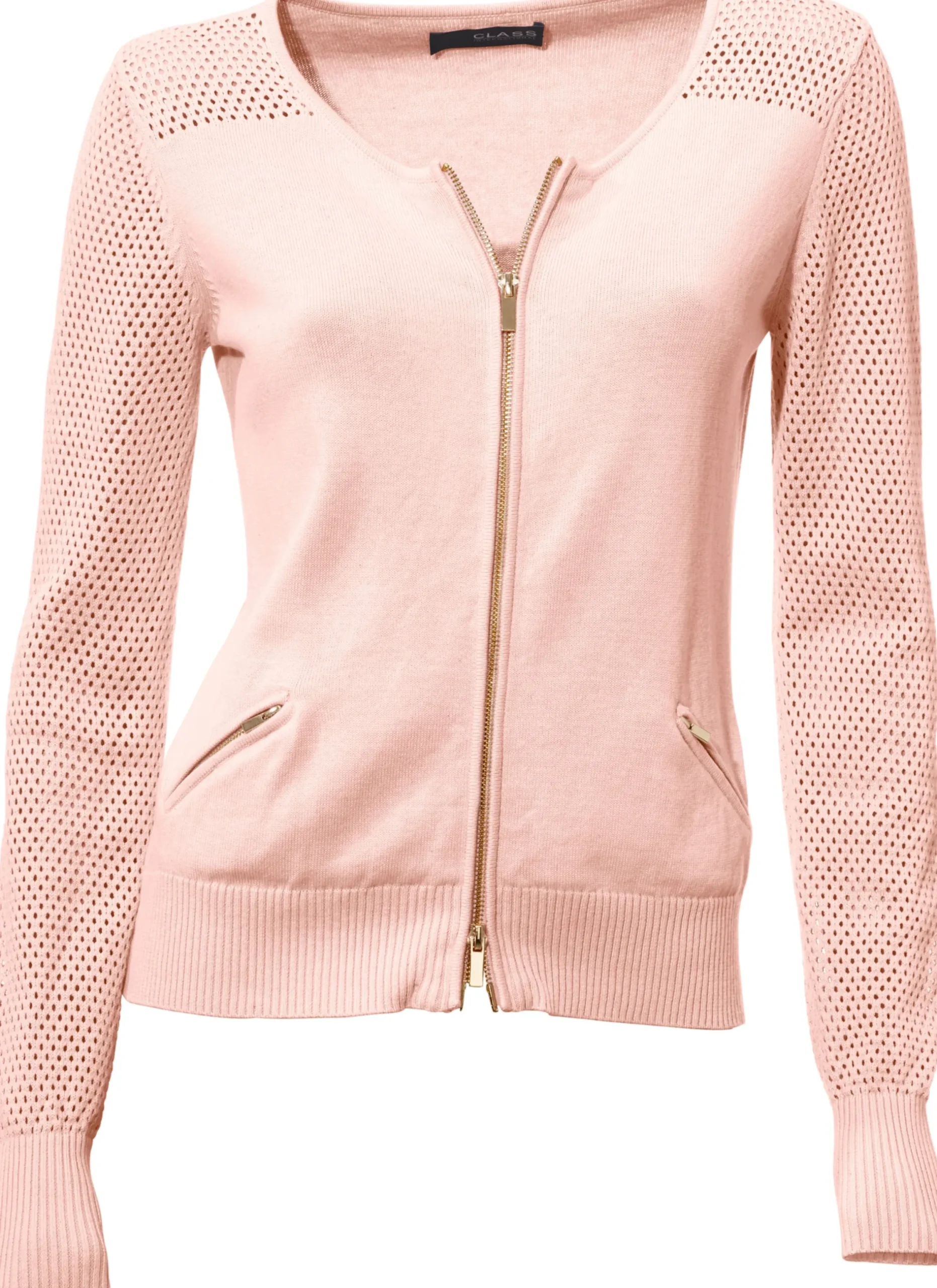 Strickjacken|heine Feinstrickjacke mit 2-Wege-Reißverschluss rosa