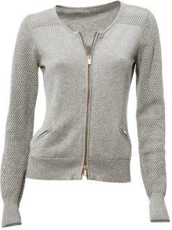 Strickjacken|heine Feinstrickjacke mit 2-Wege-Reißverschluss grau-melange