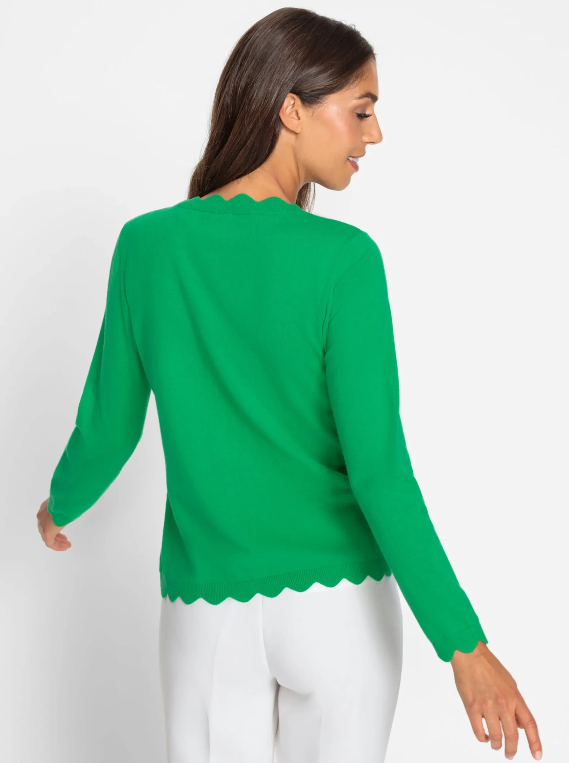 Strickjacken|heine Feinstrickjacke mit Wellenkanten grasgrün