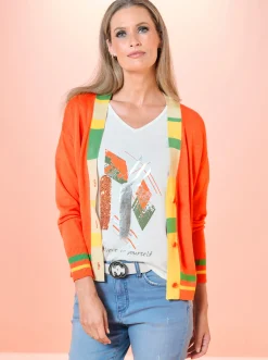 Strickjacken|heine Feinstrickjacke mit Zier-Rippenbündchen orange