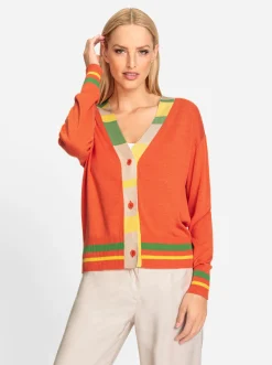 Strickjacken|heine Feinstrickjacke mit Zier-Rippenbündchen orange