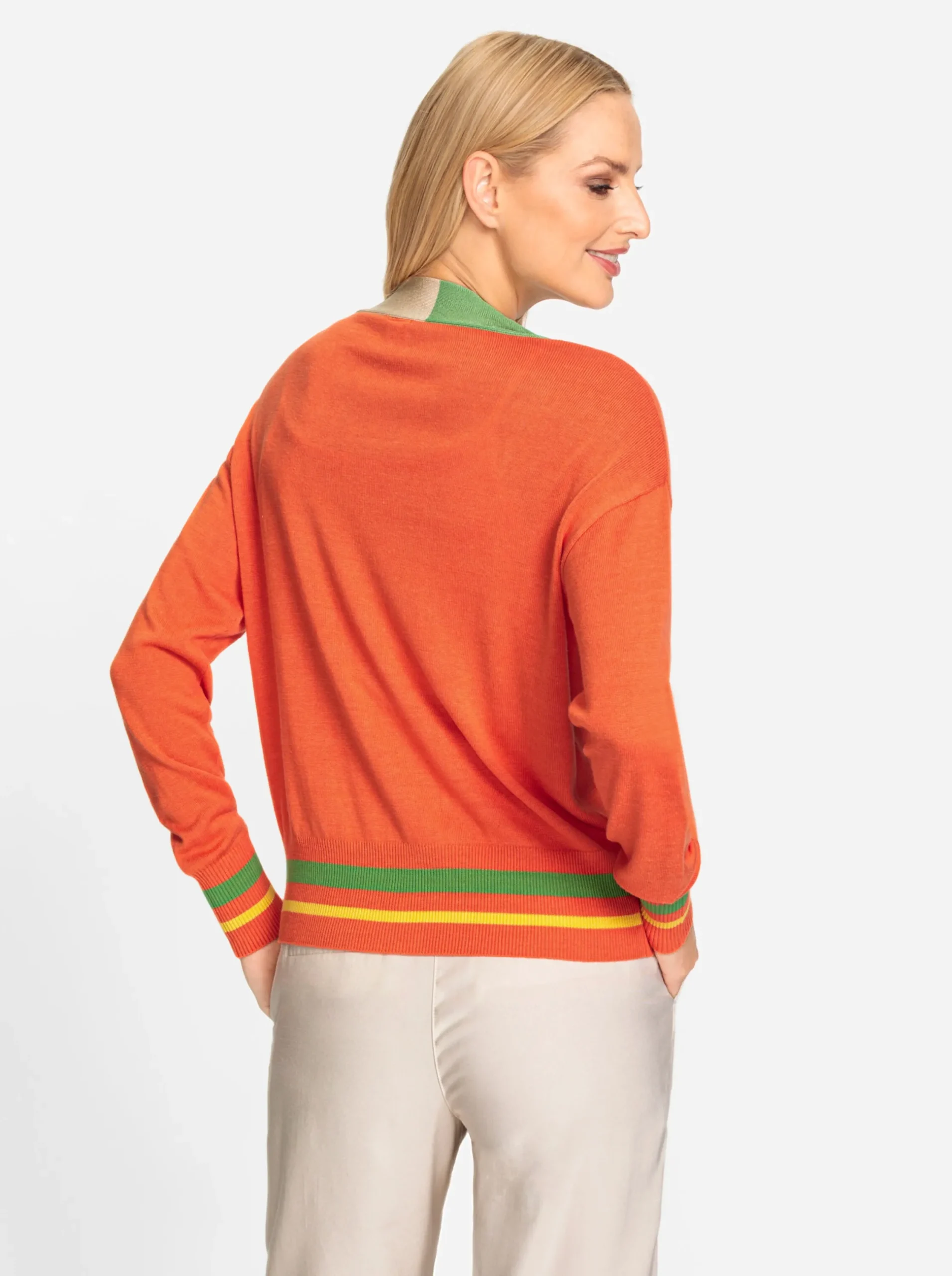 Strickjacken|heine Feinstrickjacke mit Zier-Rippenbündchen orange